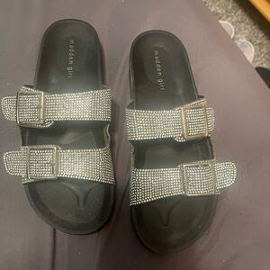 Madden Girl Black Slides with Sparkling Straps